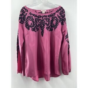 Sundance Women’s 3/4 Sleeve Embroidered Silk Blouse Dusty Pink Size Large